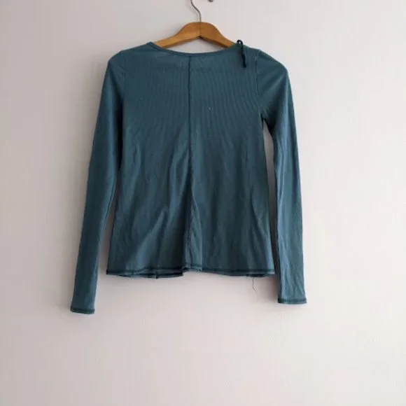 Free People Teal Blue Long Sleeve Blouse Size S - Picture 8 of 10